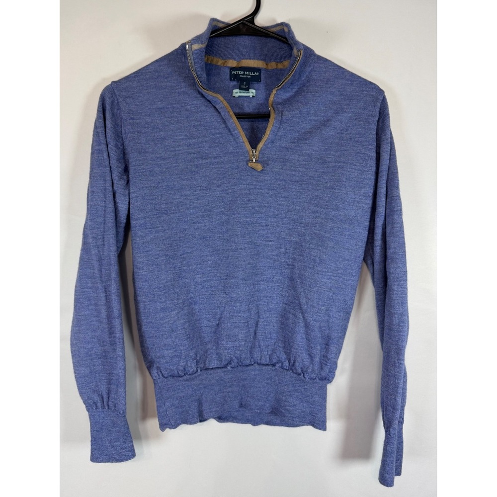 Peter Millar Collection Womens S Blue Merino Silk 1/4 Zip Sweater Made in Italy